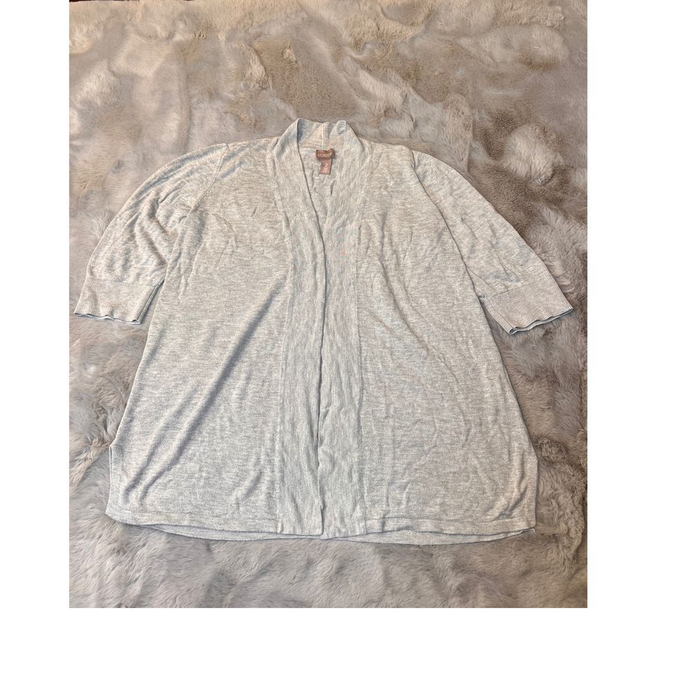 Chico's Light‎ Gray Open Front Cardigan Lightweight Knit Sweater Size 2